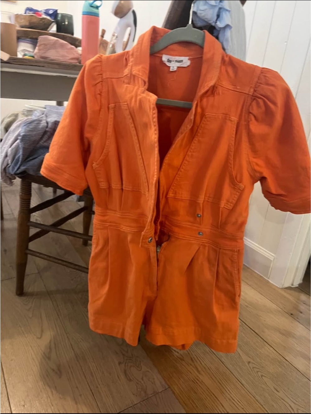 Bright Orange Women's Short-Sleeve Utility Jumpsuit